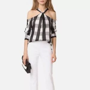 Rag & bone black and white plaid cold shoulder top